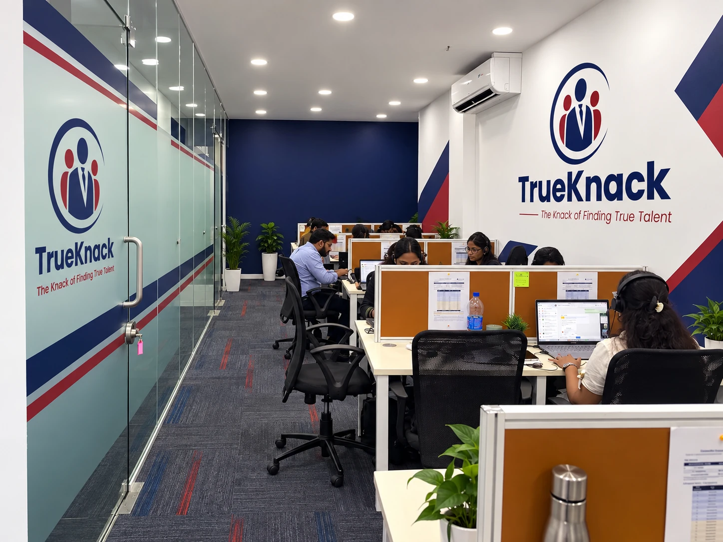 Modern corporate reception area and central lobby at TrueKnack